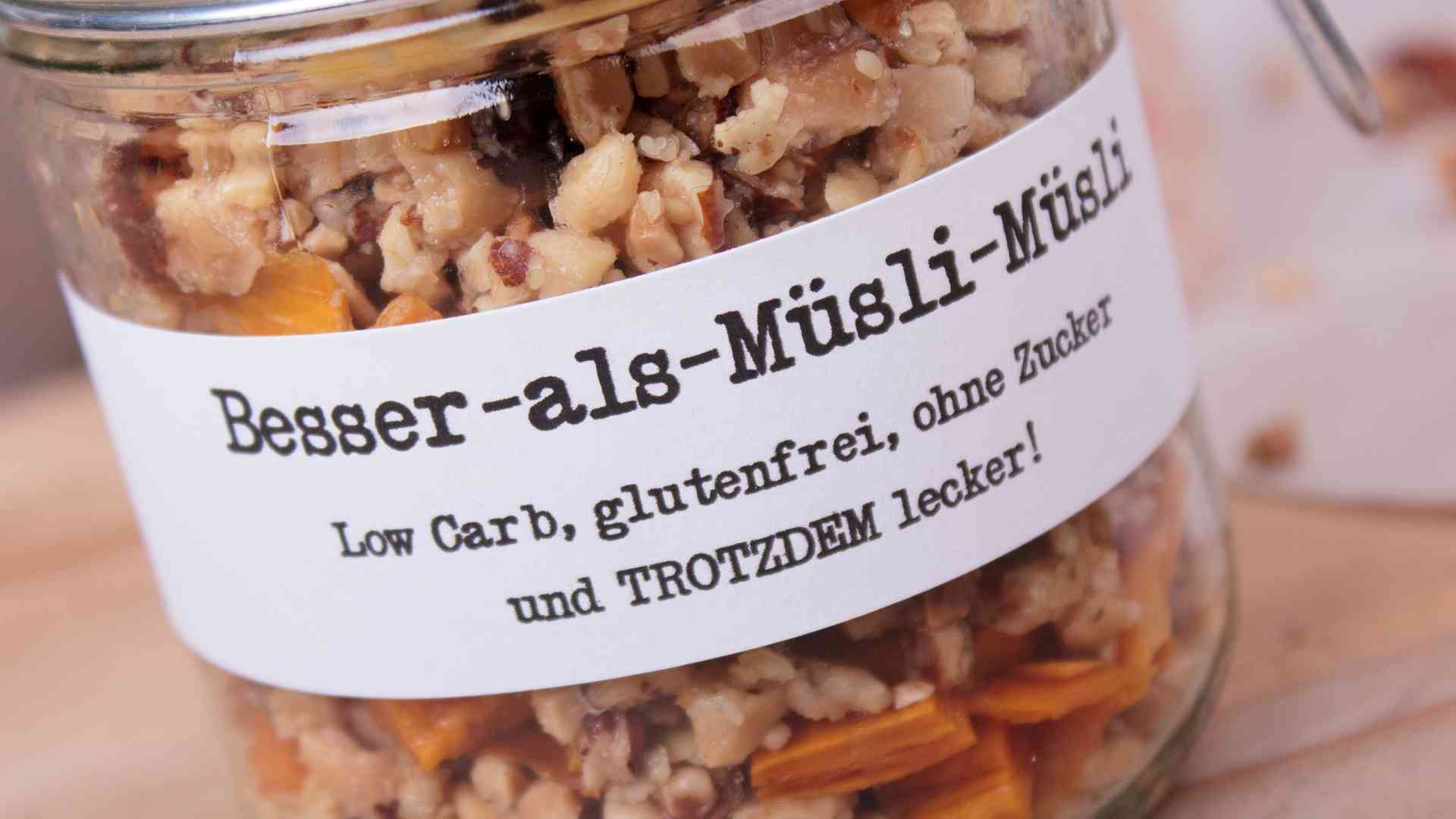 Banderole auf Glas Low Carb Muesli